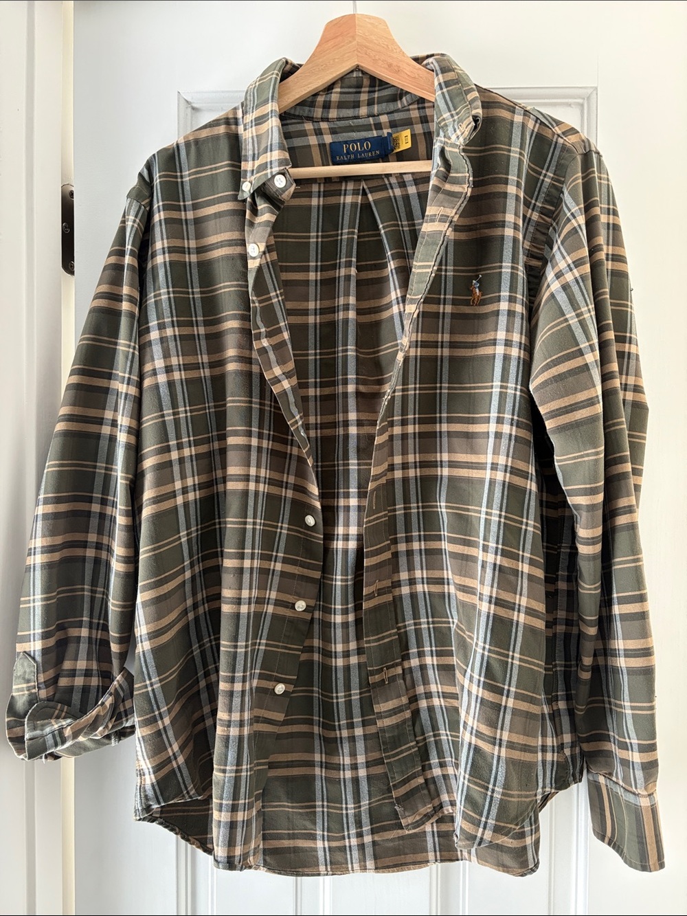 Ralph Lauren Green and Tan Plaid Button-Down Shirt